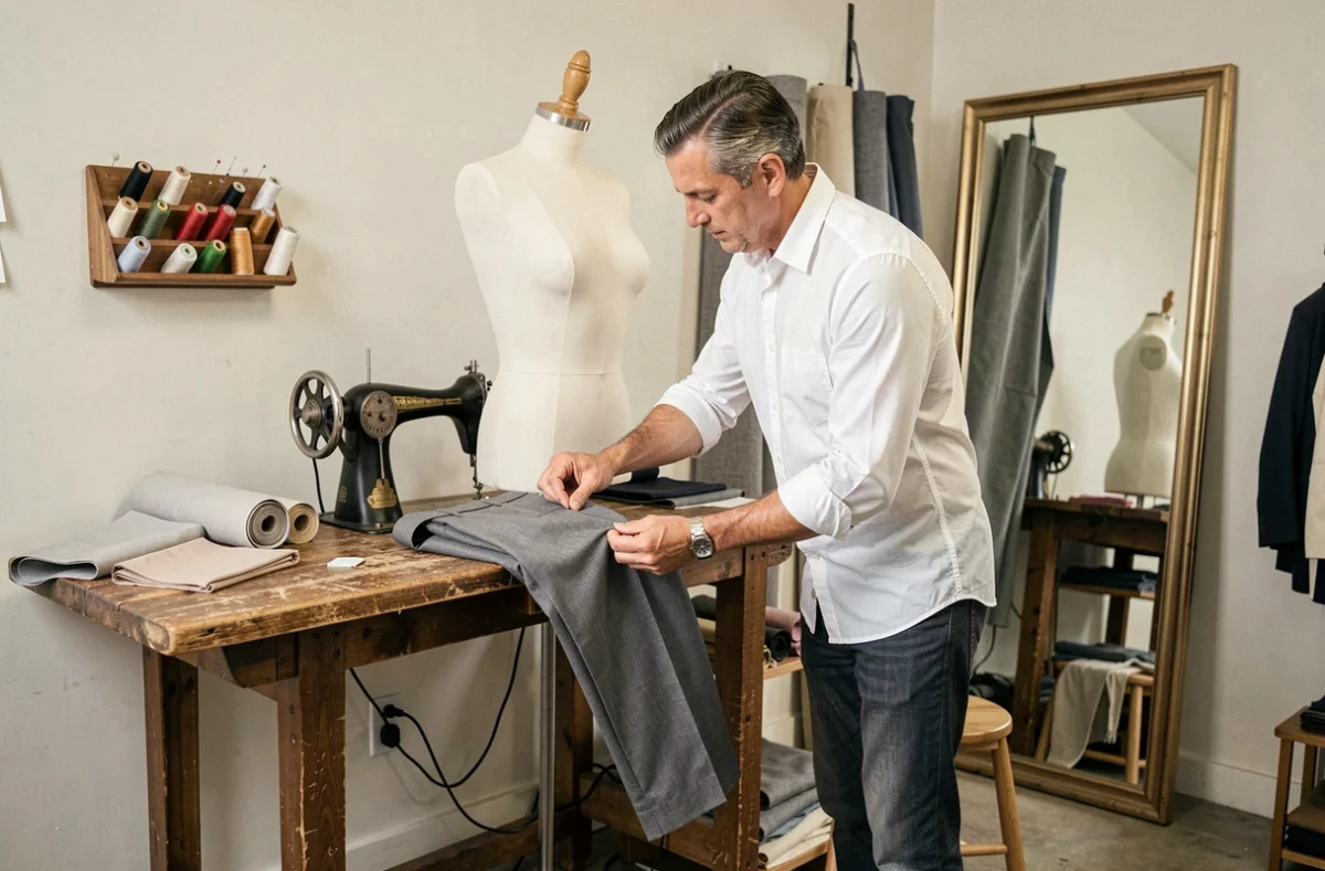 Atelier de retouches vêtements hommes chez Celio à Vichy avec tailleur au travail