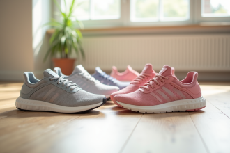 Cinq paires de chaussures de sport femmes colorées en cercle
