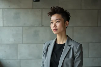 Femme élégante avec coupe asymétrique en portrait