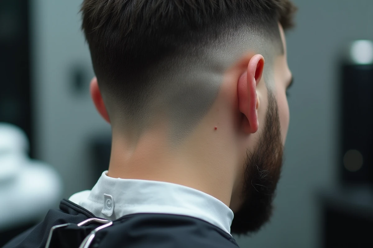 Gros plan technique sur un dégradé américain taper bas avec fondu peau parfaitement exécuté