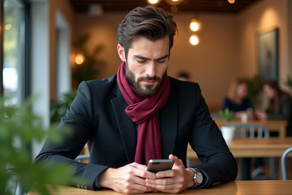 Homme en costume dans un café moderne intérieur