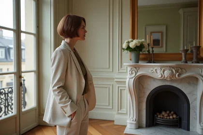 Jeune femme &eacute;l&eacute;gante dans un appartement parisien