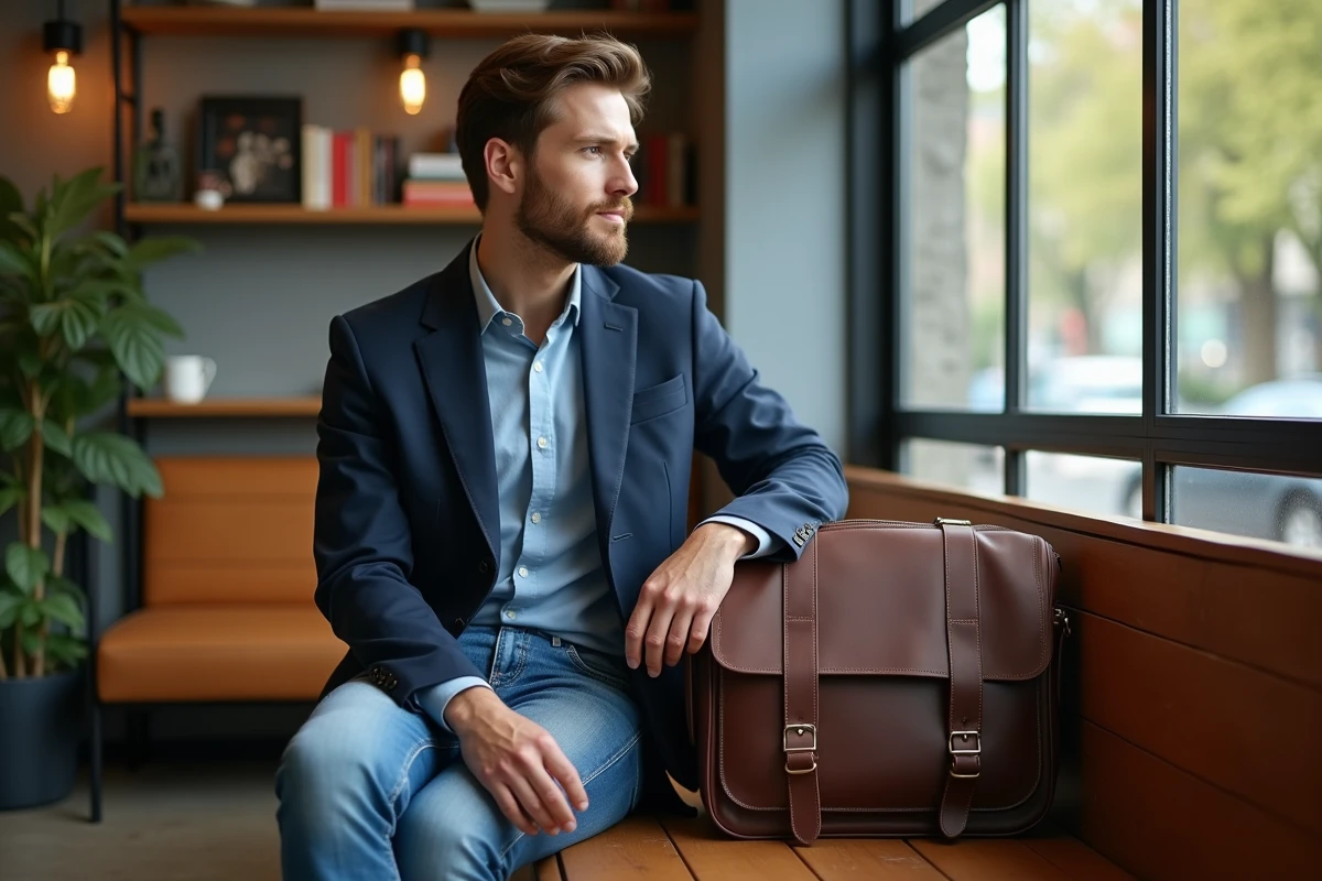 Jeune homme avec sac à la caféteria